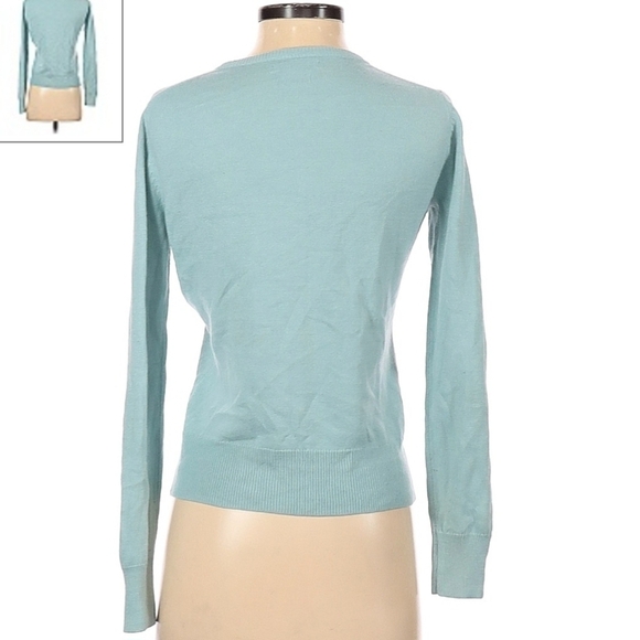 Van Heusen Seafoam Teal Lace Cardigan Women's XS Round Neck Snap Buttons Preppy - Picture 2 of 7